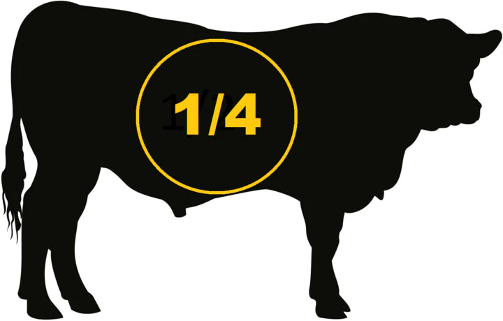 1/4 COW at $13.40 PER LB. 100 LBS of beef. Take home weight. We do not charge hanging weight.
